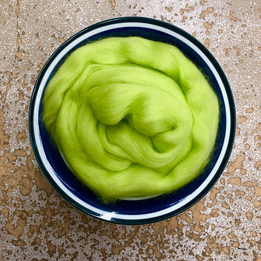 Citron Green Merino Wool Roving - 21.5 micron -1 oz - For Nuno Felting, Wet Felting, Weaving, Spinning and More