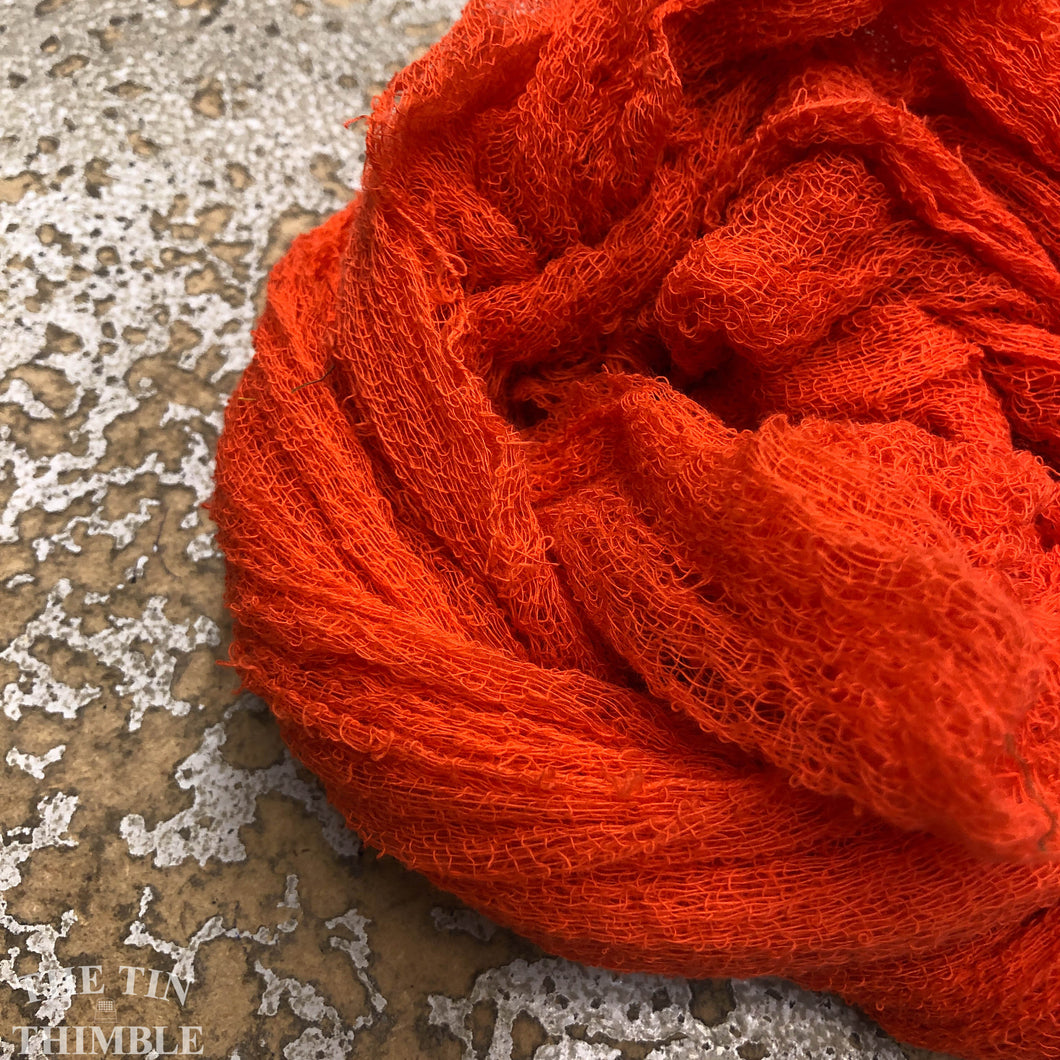 Hand Dyed Cotton Gauze Scrim Cheesecloth Scarf for Nuno Felting in Fluorescent Orange / Scarf for Felting or Wearing as Is