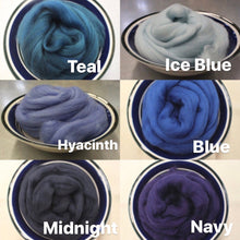 Load image into Gallery viewer, Peacock Blue Merino Wool Roving - 21.5 micron -1 oz - For Nuno Felting, Wet Felting, Weaving, Spinning and More
