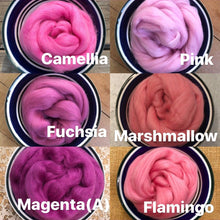 Load image into Gallery viewer, Malibu Pink Merino Wool Roving for Felting, Spinning or Weaving - 21.5 micron - 1 oz
