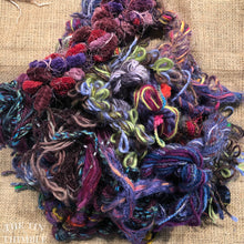 Load image into Gallery viewer, Fiber Frenzy Bundle / Mixed Bundle of Yarn in Purple/ Great for Felting / Approximately 24 Yards / 8 Strands Each 3 Yards Long
