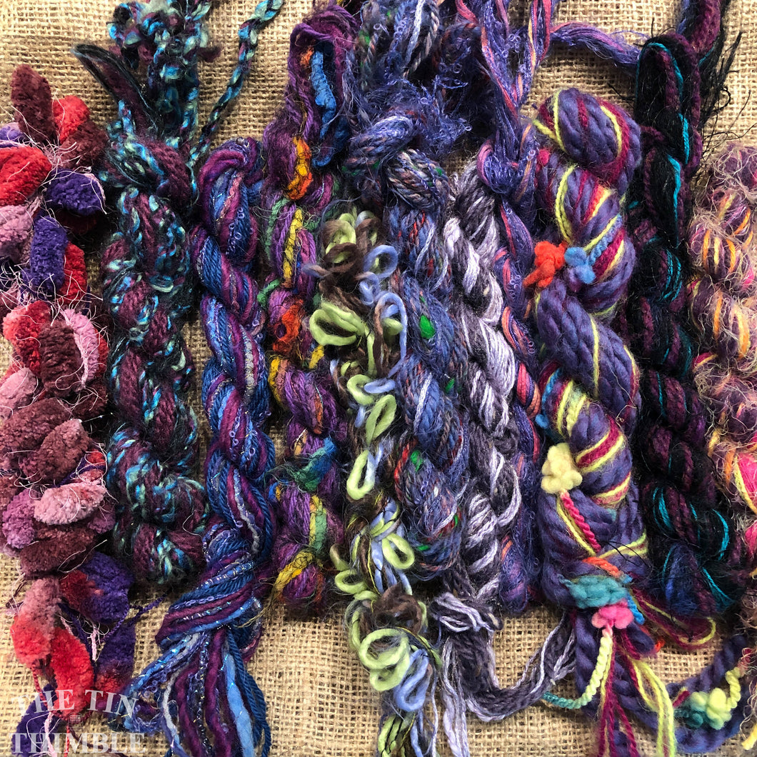 Fiber Frenzy Bundle / Mixed Bundle of Yarn in Purple/ Great for Felting / Approximately 24 Yards / 8 Strands Each 3 Yards Long