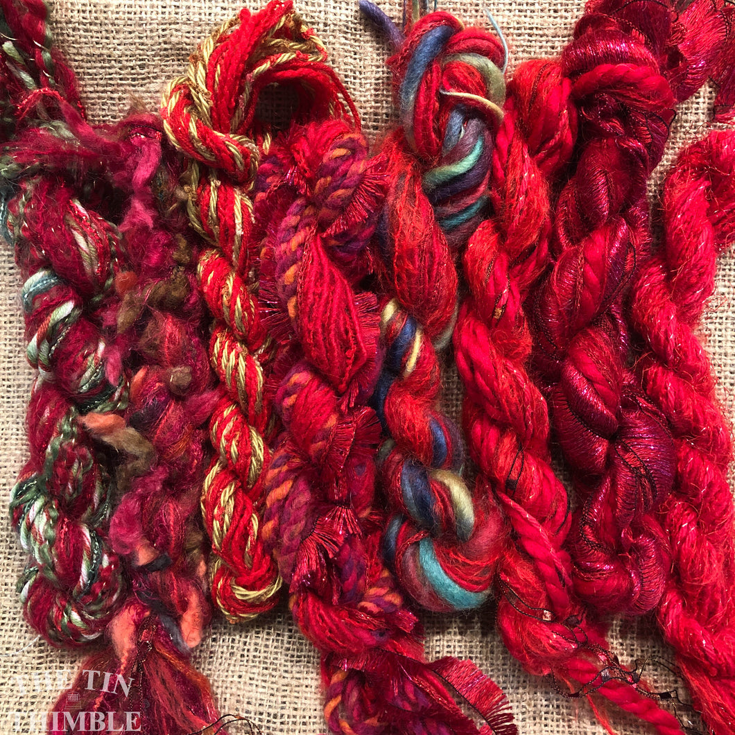 Fiber Frenzy Bundle / ONe Bundle of Yarn in Red/ Great for Felting / Approximately 24 Yards / 8 Strands Each 3 Yards Long