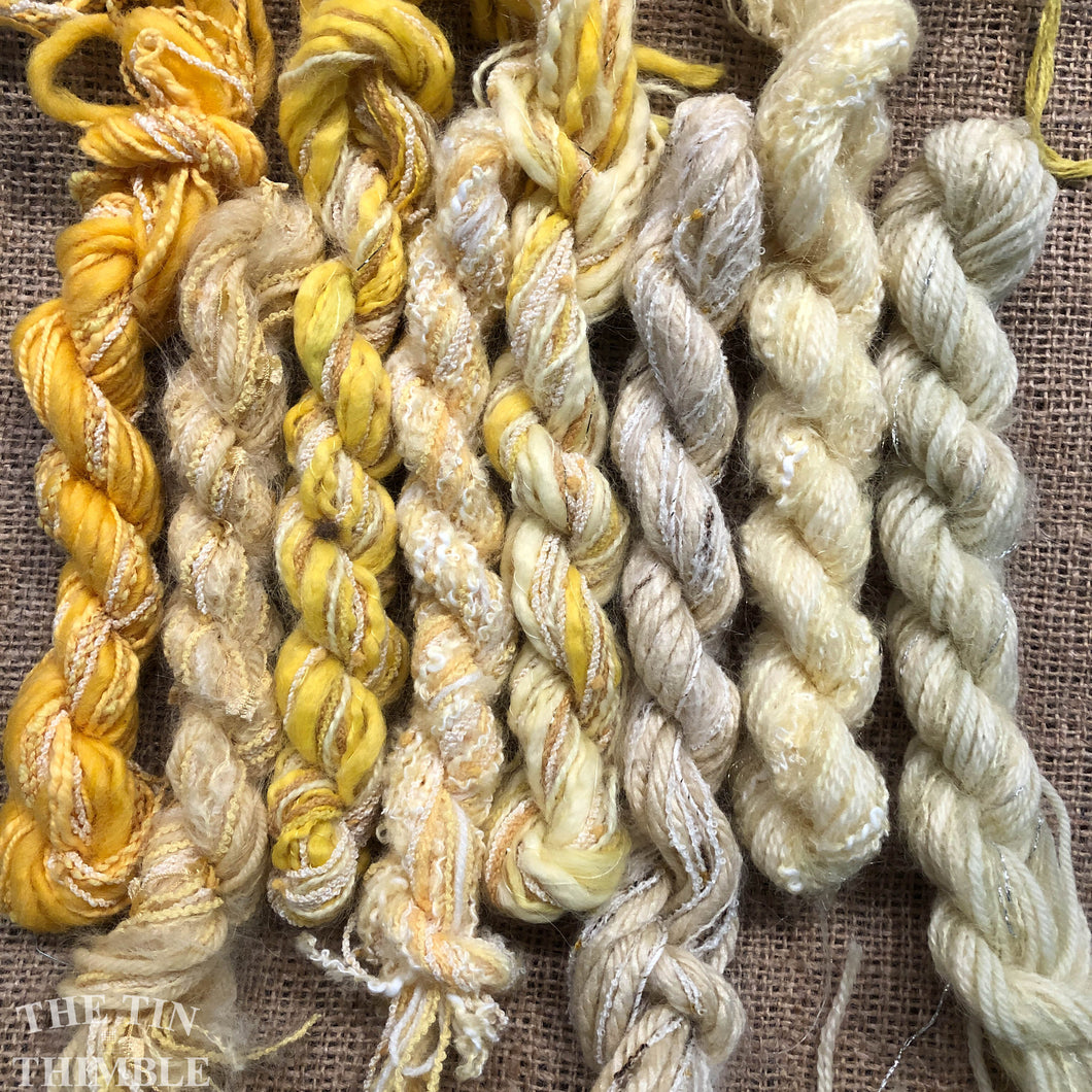 Fiber Frenzy Bundle / Mixed Bundle of Yarn in Yellow / Great for Felting / Approximately 24 Yards / 8 Strands Each 3 Yards Long