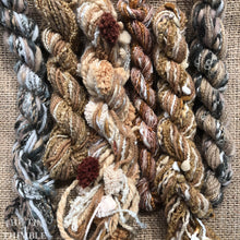 Load image into Gallery viewer, Fiber Frenzy Bundle / Mixed Bundle of Yarn in Brown and Tan / Great for Felting / Approximately 24 Yards / 8 Strands Each 3 Yards Long
