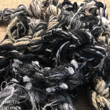 Load image into Gallery viewer, Fiber Frenzy Bundle / Mixed Bundle of Yarn in Black and White / Great for Felting / Approximately 24 Yards / 8 Strands Each 3 Yards Long
