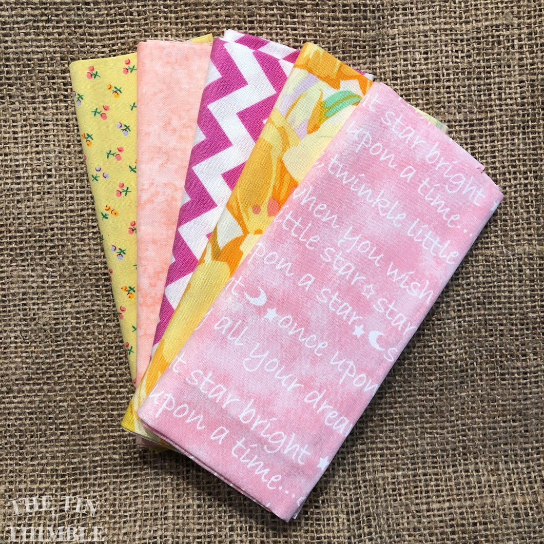 Fat Quarter Bundle / Pink and Yellow Fabric / Fat Quarters / Quilting Fabric / Fat 1/4 / Great for Making Masks! / 100% Cotton