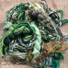 Load image into Gallery viewer, Fiber Frenzy Bundle / Mixed Bundle of Yarn in Green / Great for Felting / Approximately 24 Yards / 8 Strands Each 3 Yards Long
