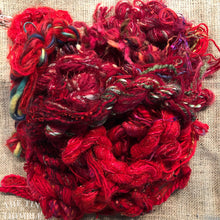 Load image into Gallery viewer, Fiber Frenzy Bundle / ONe Bundle of Yarn in Red/ Great for Felting / Approximately 24 Yards / 8 Strands Each 3 Yards Long
