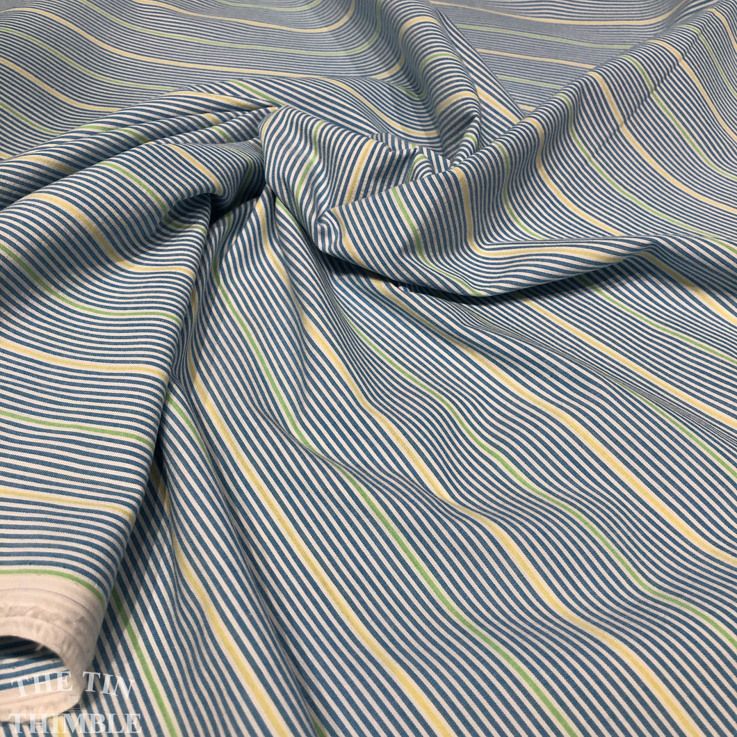 Cotton Seersucker Fabric / 100% Cotton Seersucker in Blue & White Stripe  / By the Yard