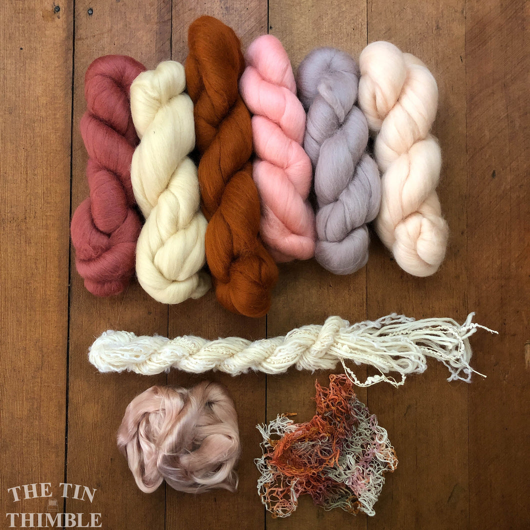 Merino Wool Roving Pack WITH EMBELLISHMENTS - Antique Rose - Six Colors, 1 Ounce Each - High Quality Wool for Felting, Weaving and Spinning