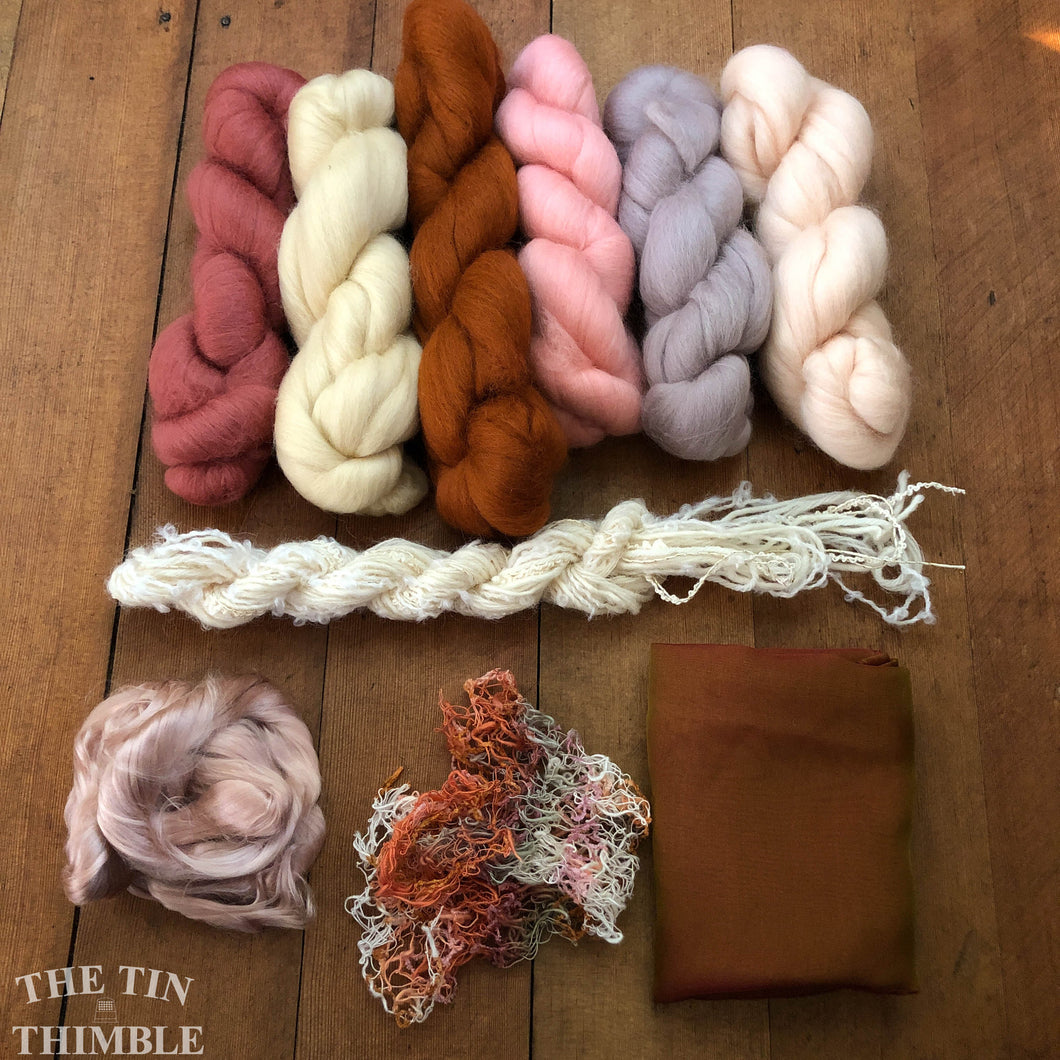 Nuno Felted Scarf Supply Kit - Antique Rose - Merino Wool Roving, Silk Chiffon Scarf, Embellishments