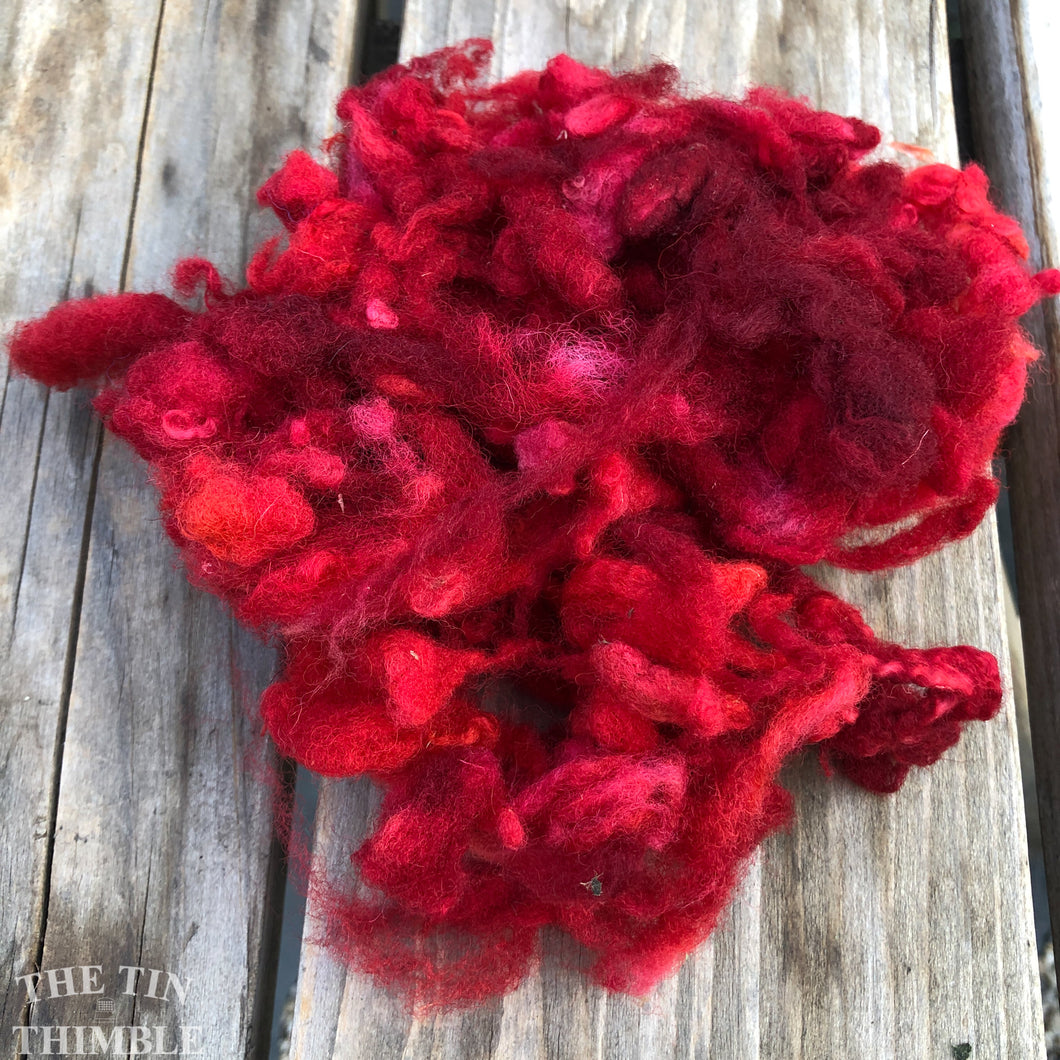 Hand Dyed Mystery Wool Fiber - 1 Ounce - Needle Felting, Wet Felting, Weaving and Crafts - Red