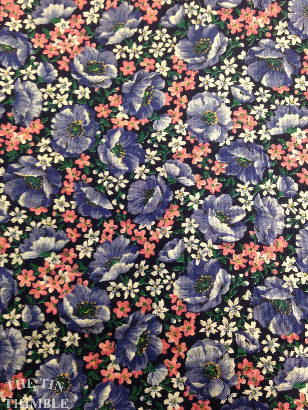 Purple Floral Quilting Fabric by Cranston Print Works - 3/4 Yard / Cotton / Cotton Floral / White Flowers / Purple White