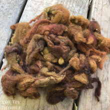 Load image into Gallery viewer, Hand Dyed Mystery Wool Fiber - 1 Ounce - Needle Felting, Wet Felting, Weaving and Crafts - Golden Brown
