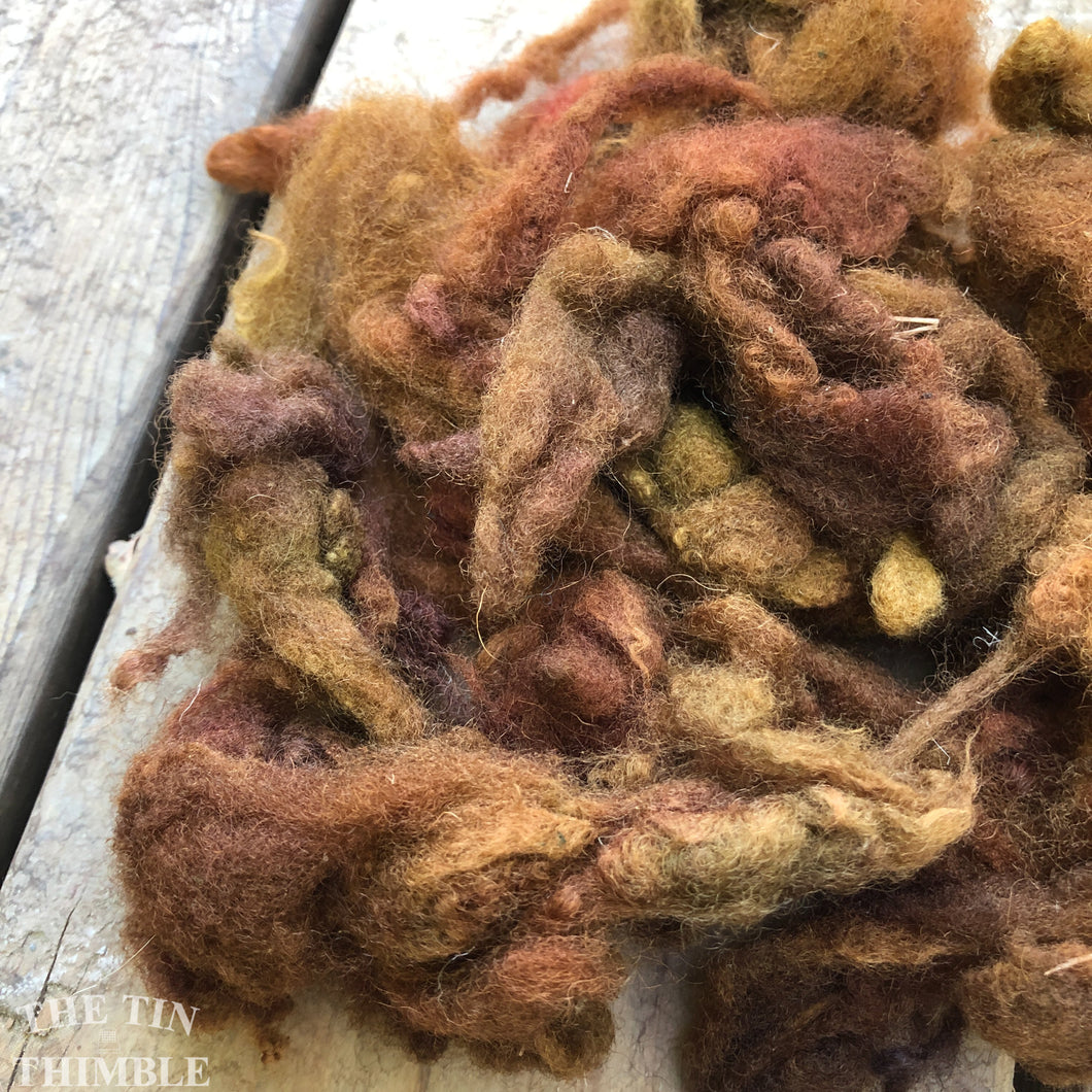 Hand Dyed Mystery Wool Fiber - 1 Ounce - Needle Felting, Wet Felting, Weaving and Crafts - Golden Brown