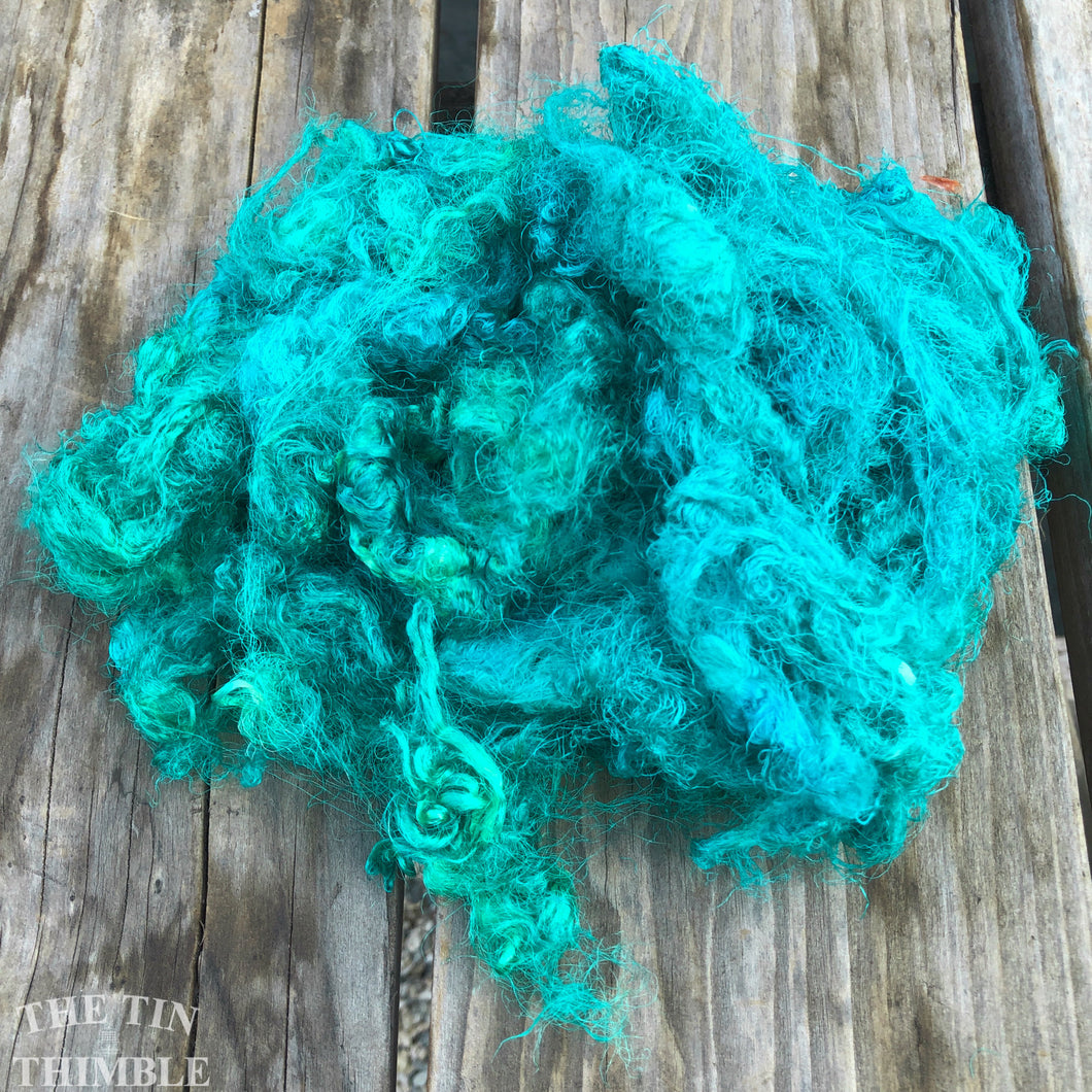 Hand Dyed Throwsters Waste Silk / 1/8 Ounce of 100% Silk Threads in the color 'Ocean'