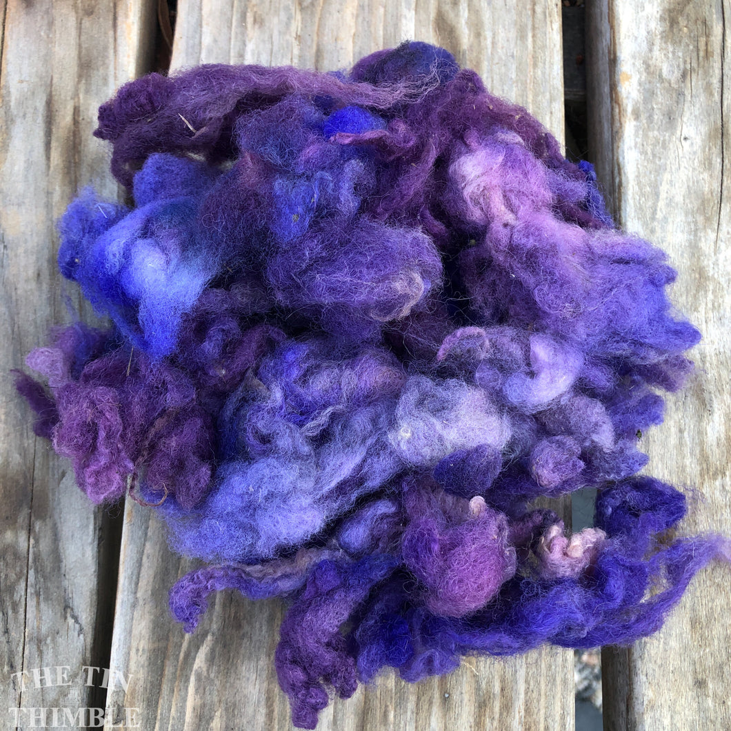 Hand Dyed Mystery Wool Fiber - 1 Ounce - Needle Felting, Wet Felting, Weaving and Crafts - Purple