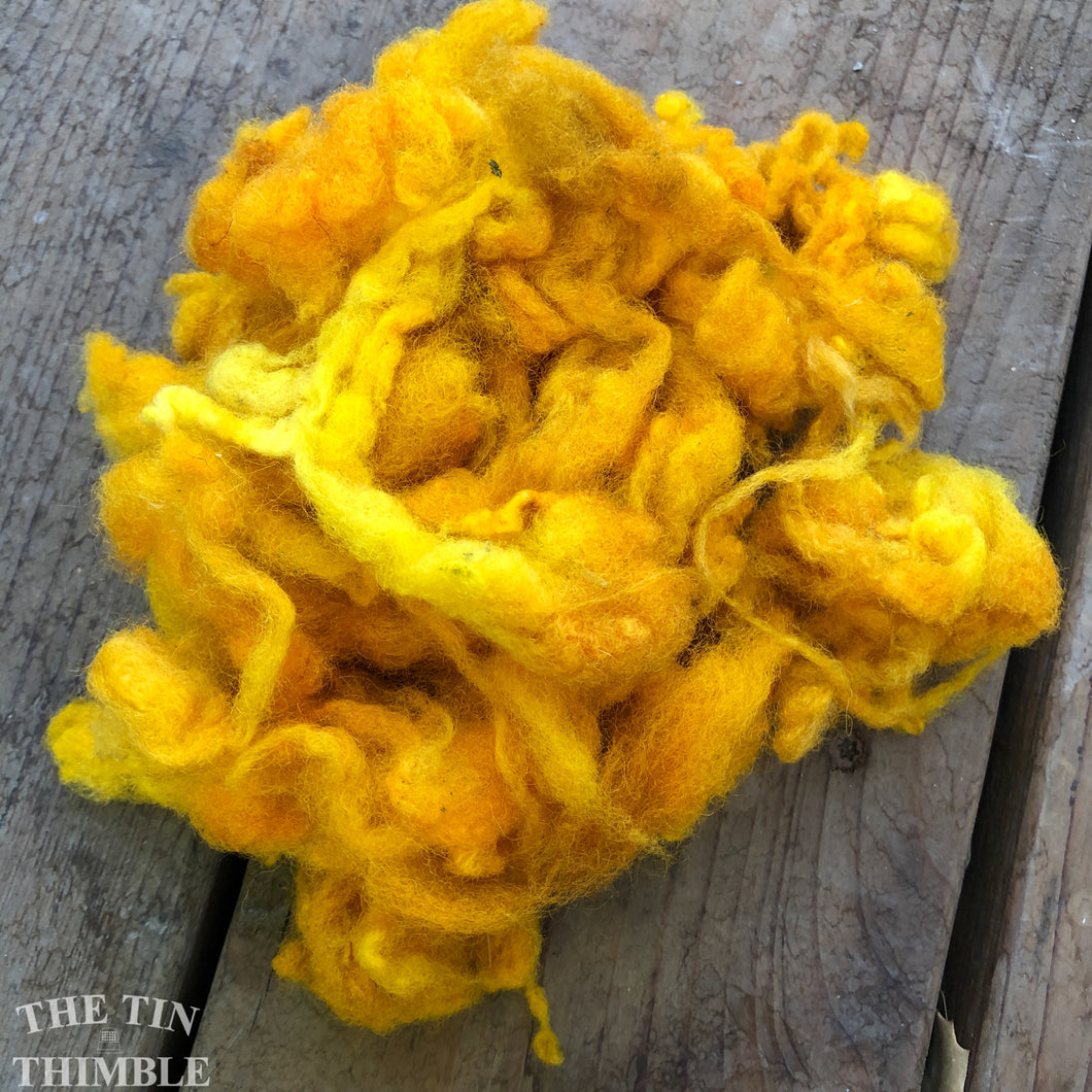 Hand Dyed Mystery Wool Fiber - 1 Ounce - Needle Felting, Wet Felting, Weaving and Crafts - Yellow
