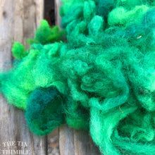 Load image into Gallery viewer, Hand Dyed Mystery Wool Fiber for Needle Felting, Wet Felting, Weaving and Crafts - Bright Green - 1 Ounce
