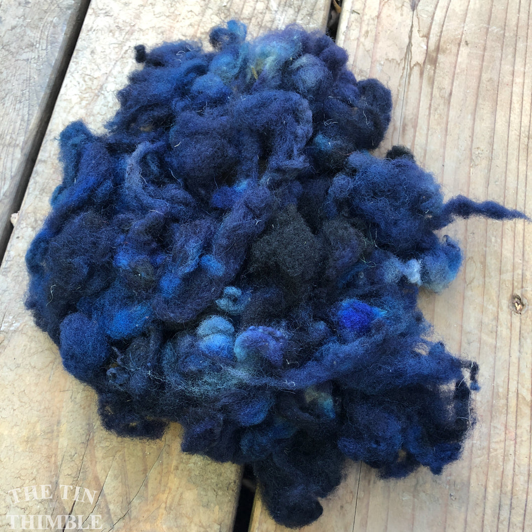 Hand Dyed Mystery Wool Fiber for Needle Felting, Wet Felting, Weaving and Crafts - Dark Blue - 1 Ounce