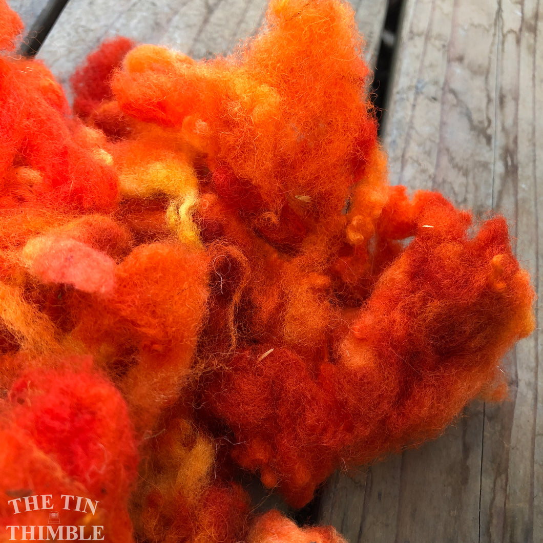 Hand Dyed Mystery Wool Fiber for Needle Felting, Wet Felting, Weaving and Crafts - Bright Orange - 1 Ounce