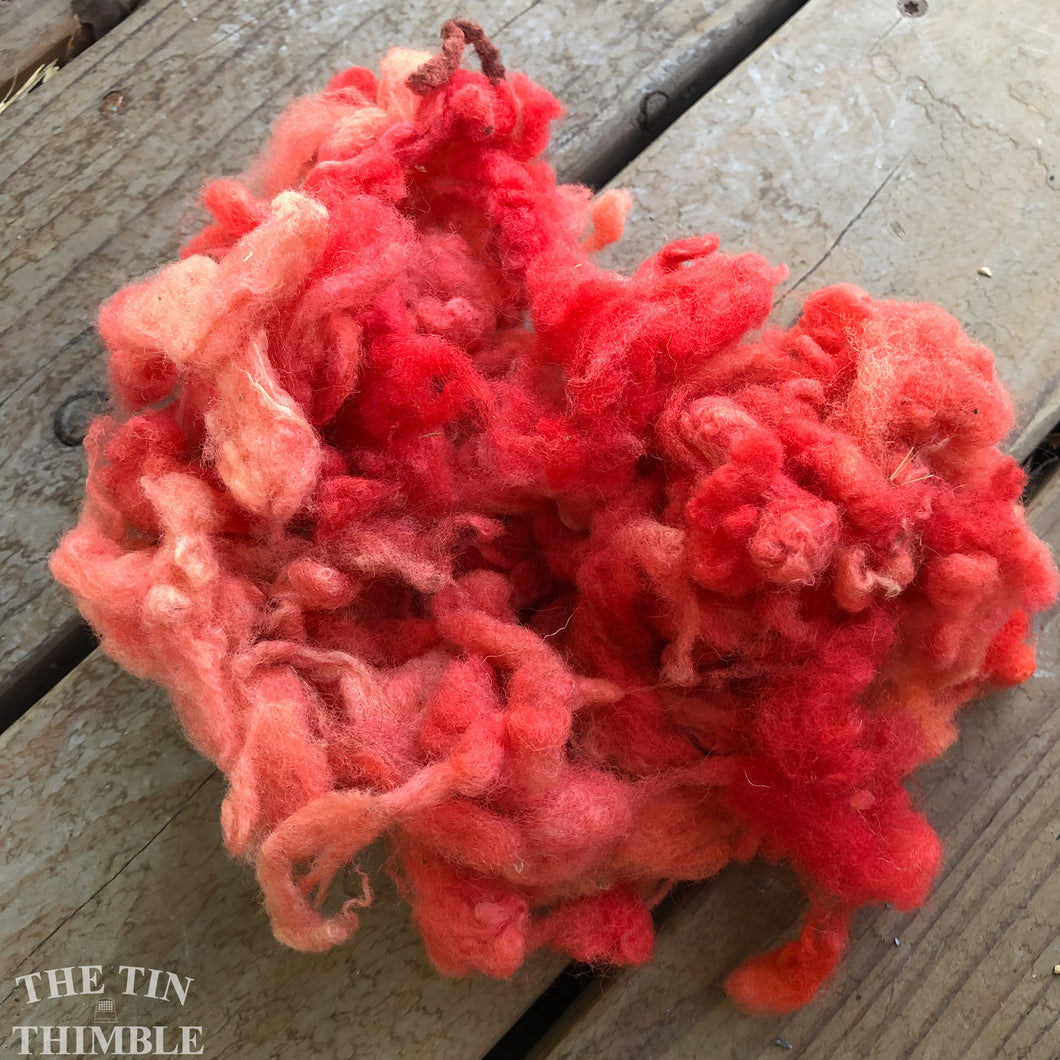 Hand Dyed Mystery Wool Fiber for Needle Felting, Wet Felting, Weaving and Crafts - Coral Pink - 1 Ounce