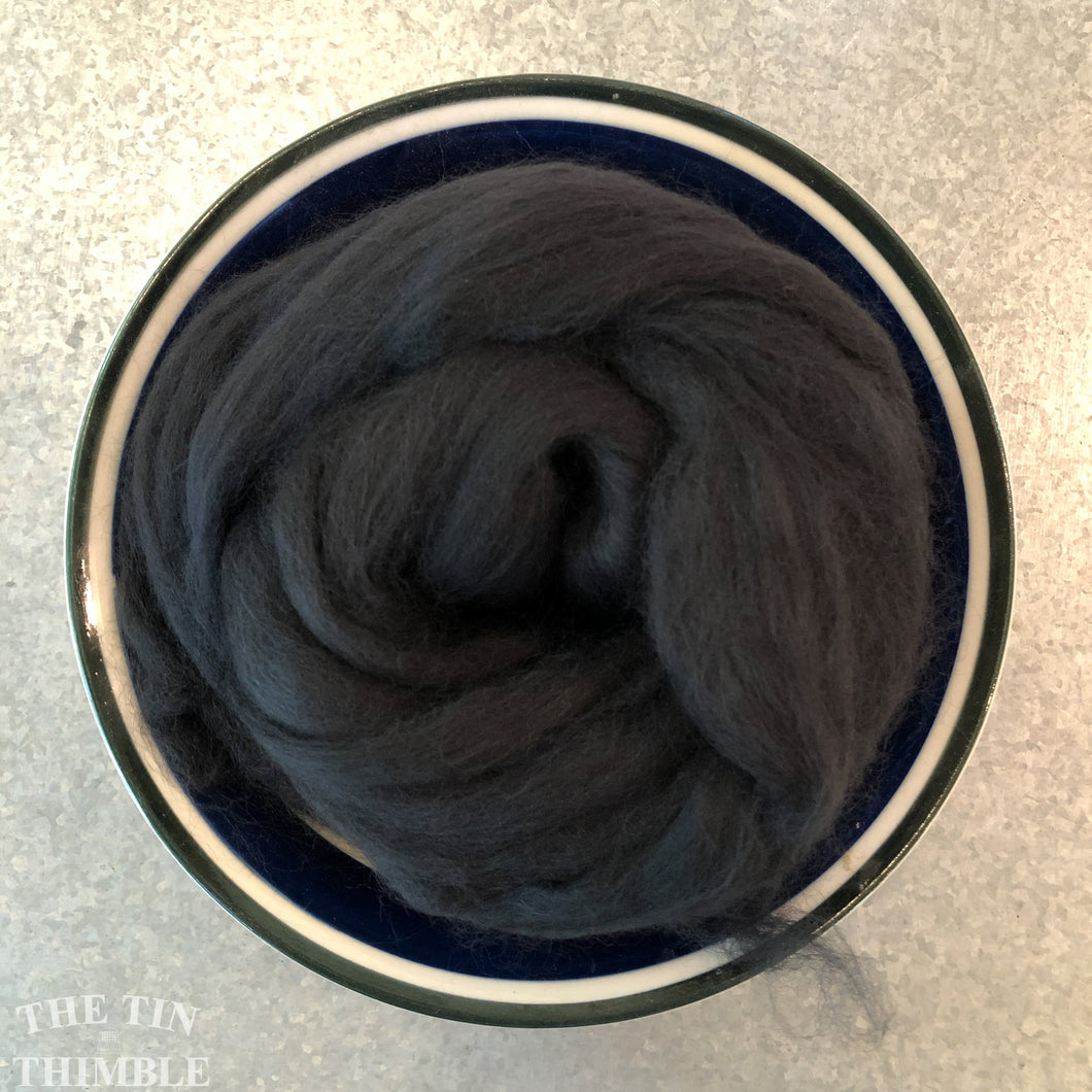 Graphite Dark Gray Merino Wool Roving - 21.5 micron -1 oz - For Nuno Felting, Wet Felting, Weaving, Spinning and More