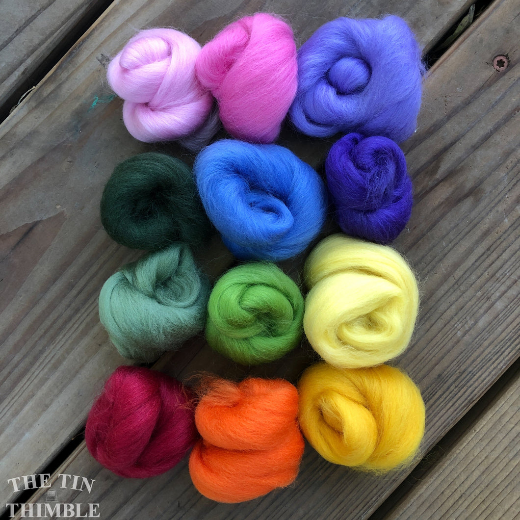 Small Quantities of Merino Wool Roving for Felting and Crafts - 1.5 Oz Total - Mixed Bouquet