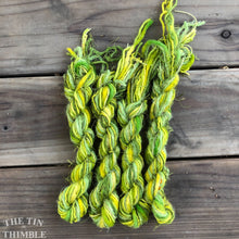 Load image into Gallery viewer, Fiber Frenzy Bundle / Mixed Bundle of Yarn in Chartreuse / Great for Felting / Approximately 24 Yards / 8 Strands Each 3 Yards Long
