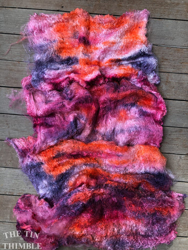 Hand Dyed Silk Mulberry Lap Fiber for Spinning or Felting in Tulip field / Orange, Purple and Pink 100% Silk Laps Similar to Silk Hankies