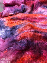 Load image into Gallery viewer, Hand Dyed Silk Mulberry Lap Fiber for Spinning or Felting in Tulip field / Orange, Purple and Pink 100% Silk Laps Similar to Silk Hankies
