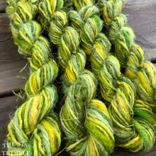Load image into Gallery viewer, Fiber Frenzy Bundle / Mixed Bundle of Yarn in Chartreuse / Great for Felting / Approximately 24 Yards / 8 Strands Each 3 Yards Long
