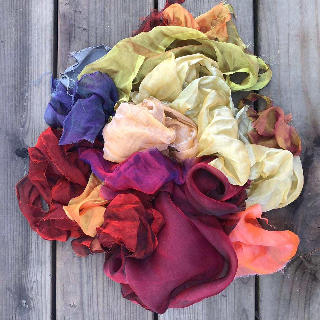 Silk Scrap Bag - 1 Ounce of 100% Pure Silk Chiffon Scraps - Colors May Vary - Great for Collage, Nuno and Wet Felting and Crafts