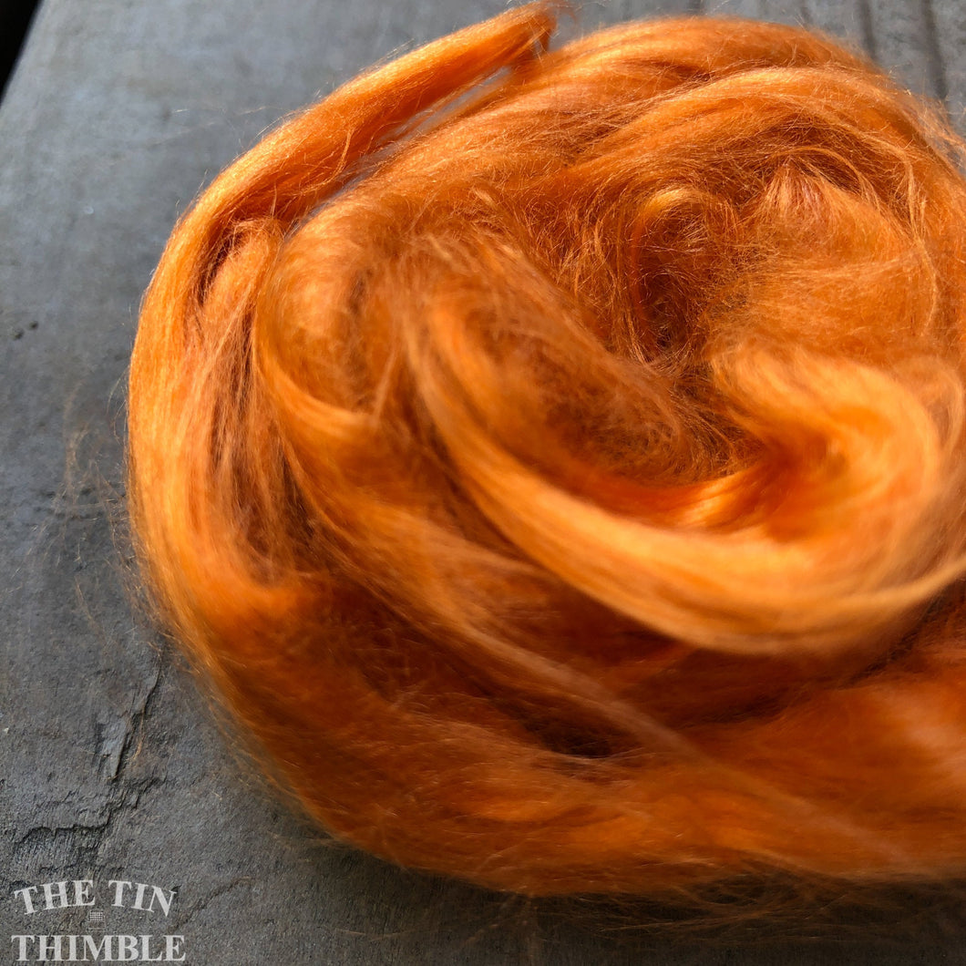 Cultivated Bombyx (Mulberry) Silk Fiber for Spinning or Felting in Marigold Orange - 3.5 Grams or More