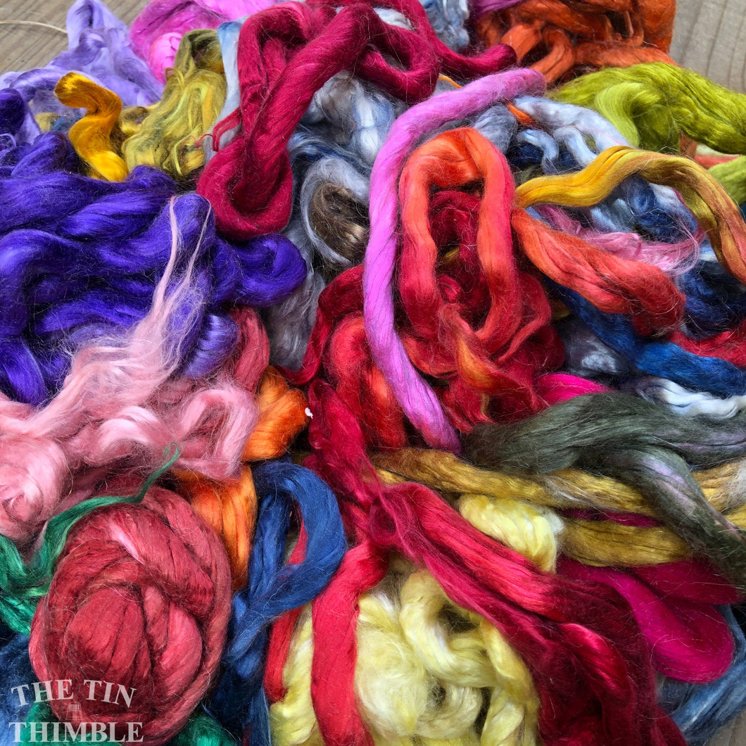 Surprise Mixed Bag of Hand Dyed Bombyx (Mulberry) Silk Fibers - 1/2 Ounce - Great for Felting, Spinning, Weaving and More