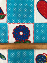 Load image into Gallery viewer, Vintage Faux Quilt Fabric - 1/2 Yard - 70s Red, White, Blue Faux Embroidered 100% Cotton Fabric
