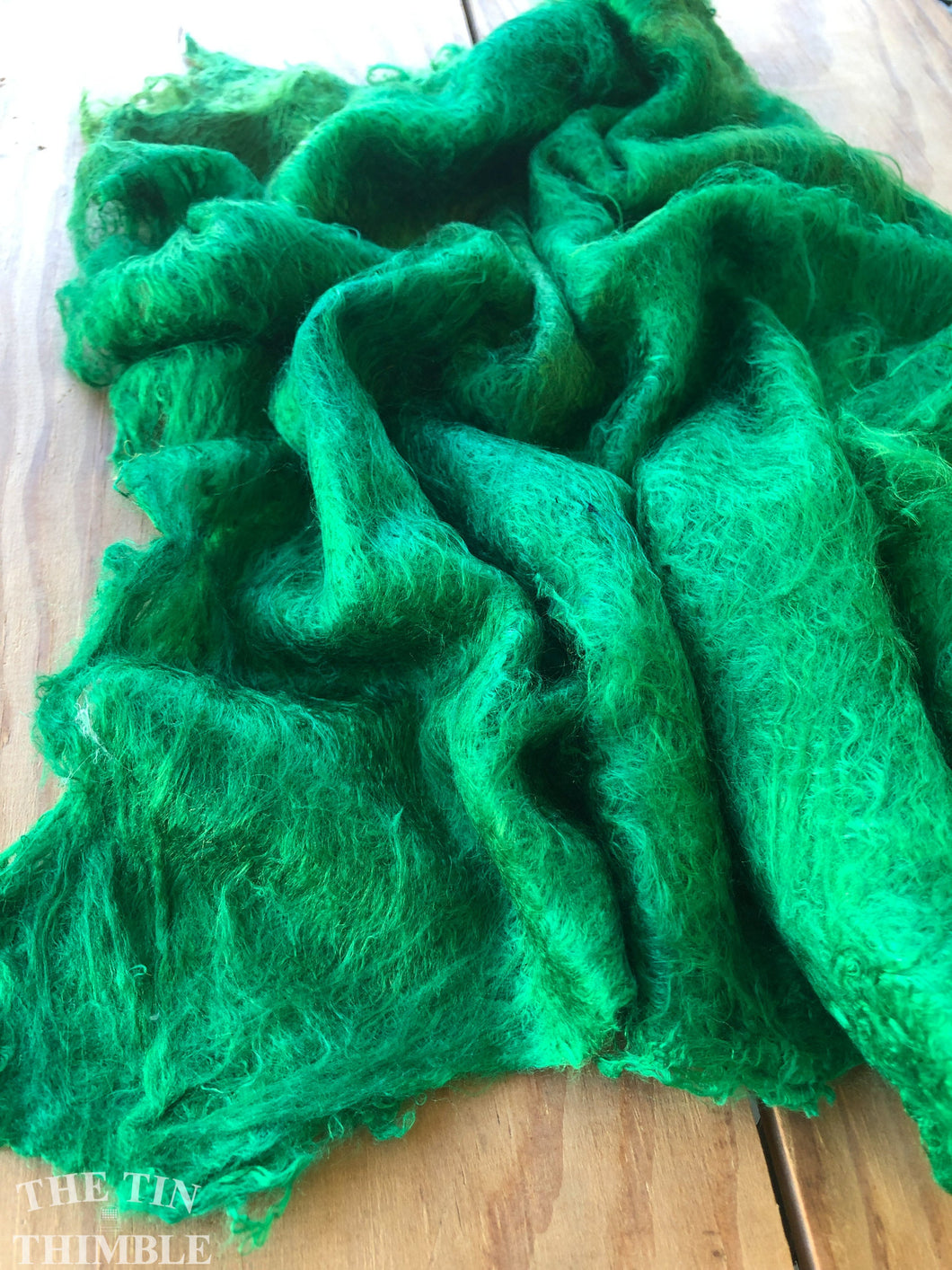 Hand Dyed Silk Mulberry Lap Fiber for Spinning or Felting in Emerald Green / 100% Silk Laps Similar to Silk Hankies for Felting or Spinning
