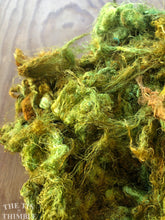 Load image into Gallery viewer, Hand Dyed Throwsters Waste Silk / 1/8 Ounce of 100% Silk Threads in the color &#39;Lichen&#39;
