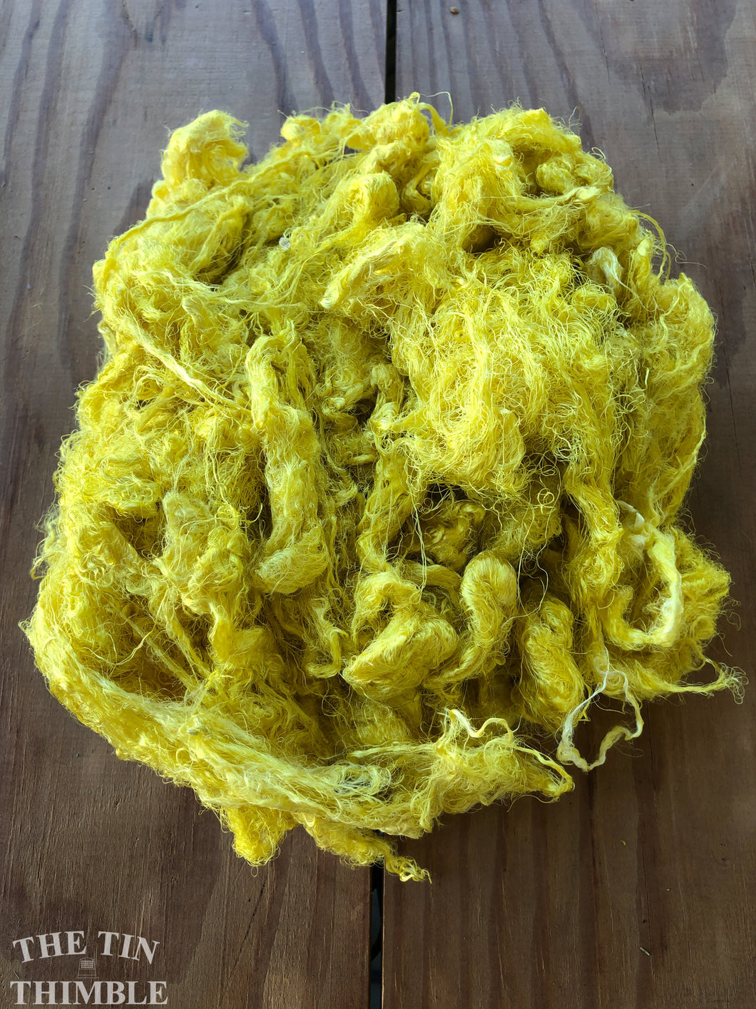 Hand Dyed Throwsters Waste Silk Fiber for Felting, Spinning or Weaving - 1/8 Oz - Bright Yellow