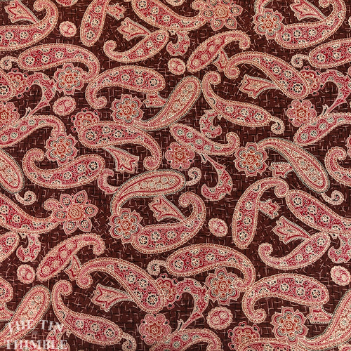 Paisley Print Cotton Fabric - Burgundy and Pink - By the Yard