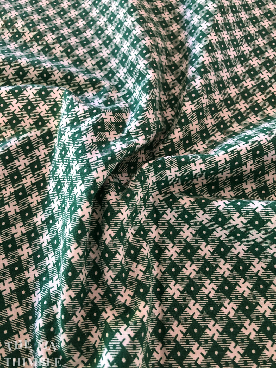 Authentic 1940s Green and white Printed Vintage Fabric - 100% Cotton