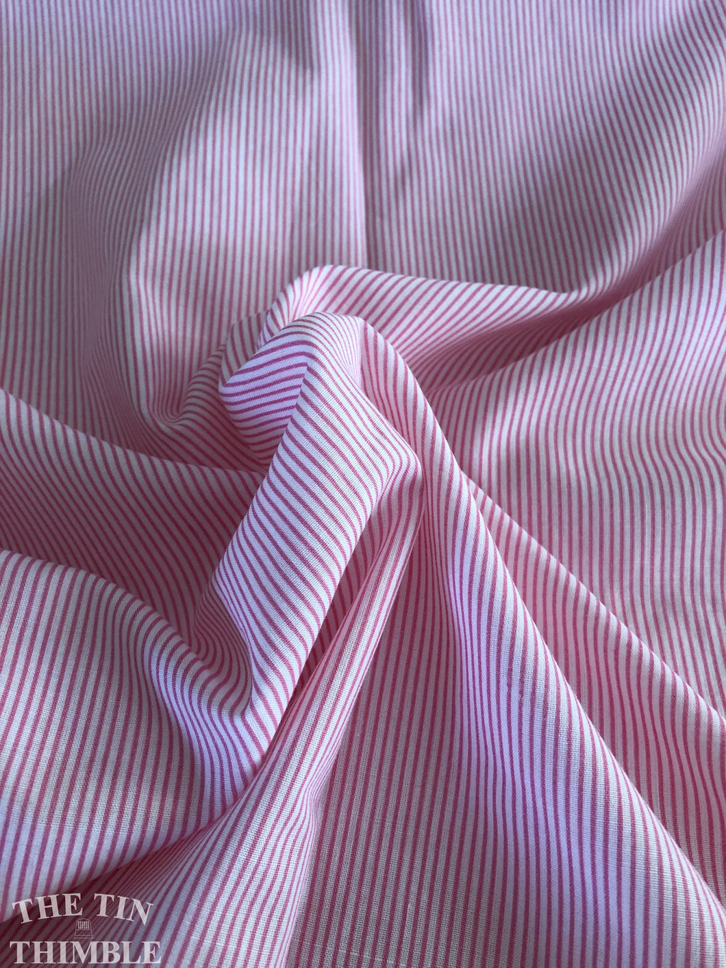 Vintage Narrow Pink and White Striped Cotton Fabric - By the Yard