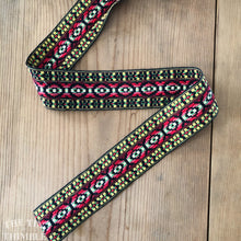 Load image into Gallery viewer, Vintage Embroidered Trim - By the Half Yard - 100% Cotton Vintage Jacquard Ribbon Trim - Camera Strap
