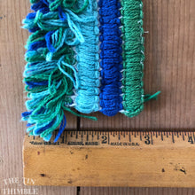 Load image into Gallery viewer, Vintage Fringe Trim - 1960s Blue, Green and White Cotton Fringe Trim by the Half Yard - 2 3/4&quot; Wide
