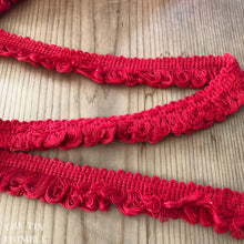 Load image into Gallery viewer, Vintage Fringe Trim - 1960s Candy Apple Red Cotton Fringe Trim by the Half Yard - 1 1/4&quot; Wide
