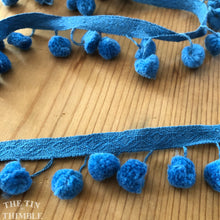 Load image into Gallery viewer, Vintage Pom Pom Trim - 1960s Blue Cotton Ball Trim by the Half Yard
