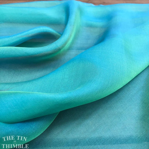 Pure Silk Chiffon Scarf with Unfinished Edges / Great for Nuno Felting / Approx. 14" x 90" / Peacock