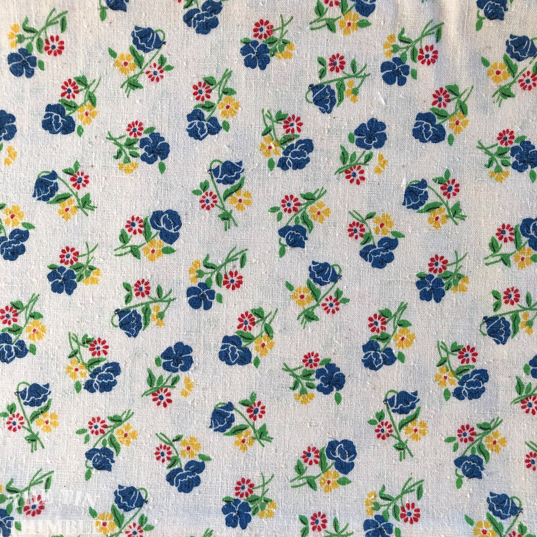 Vintage Floral Printed Kettle Cloth - 100% Cotton - Blue, Red, Yellow and Green Floral Print - 43