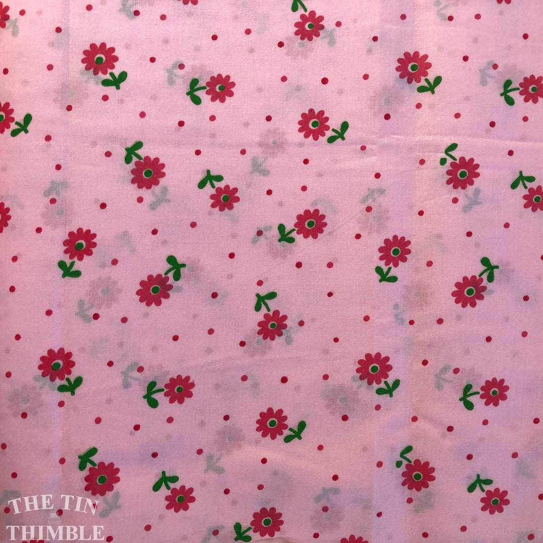 Vintage Cotton/Poly Blend Pink, Red and Green Floral Print - By the Yard